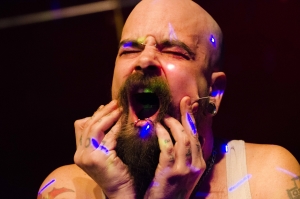 Eyeclops inserting the needle through his cheeks. Weirdfest at The Central, 2016.